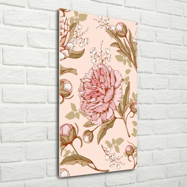 Quadro vetro acrilico verticale Peonie