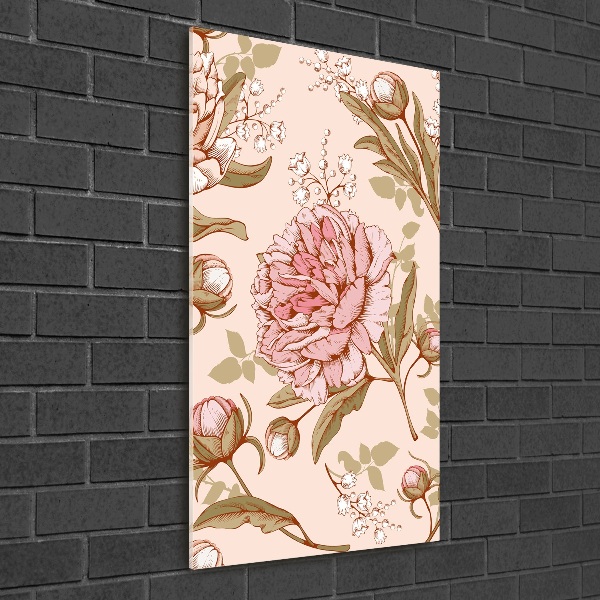 Quadro vetro acrilico verticale Peonie