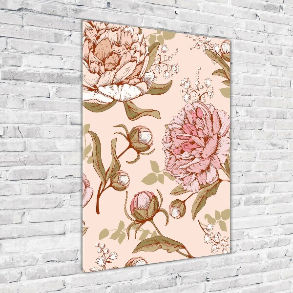 Quadro vetro acrilico verticale Peonie