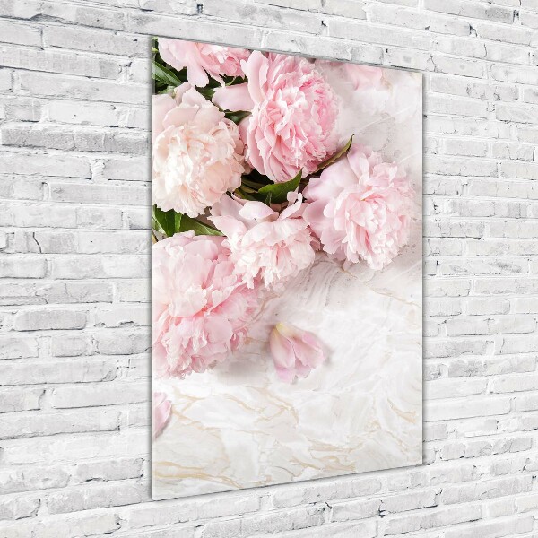 Quadro acrilico verticale Peonie marmo