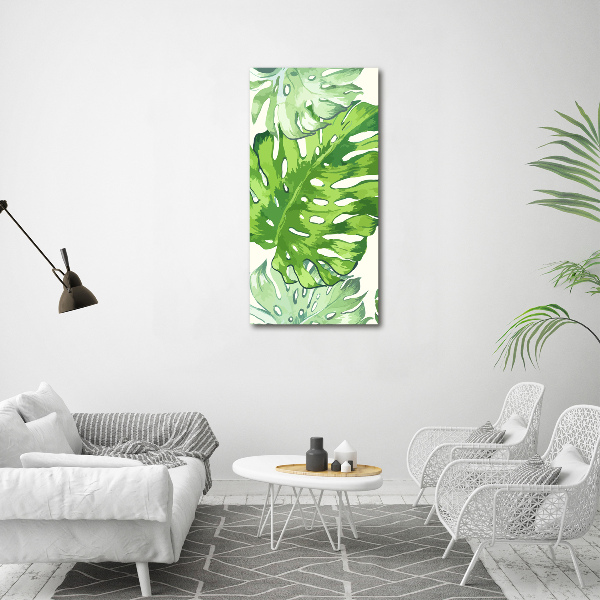 Quadro in vetro acrilico verticale Foglie tropicali