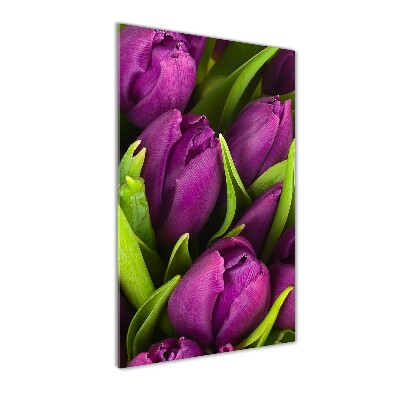 Quadro vetro acrilico verticale Tulipani viola