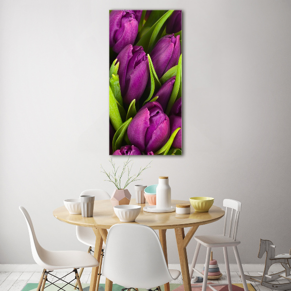 Quadro vetro acrilico verticale Tulipani viola