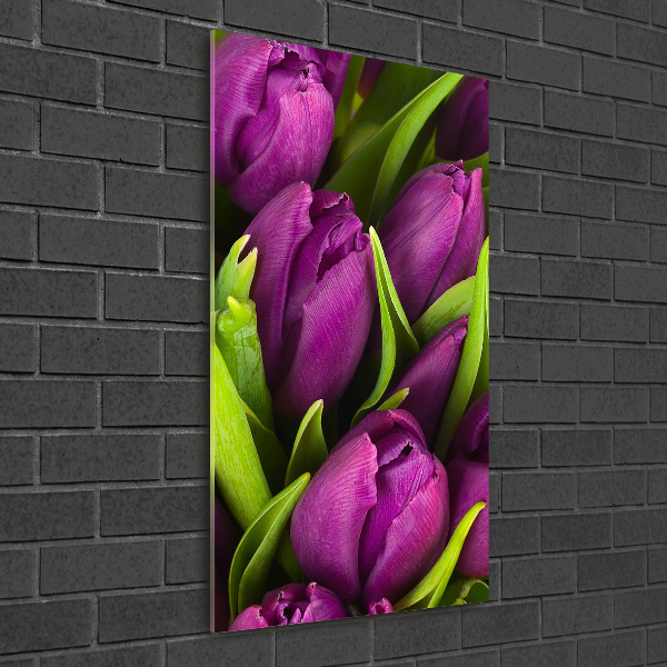 Quadro vetro acrilico verticale Tulipani viola