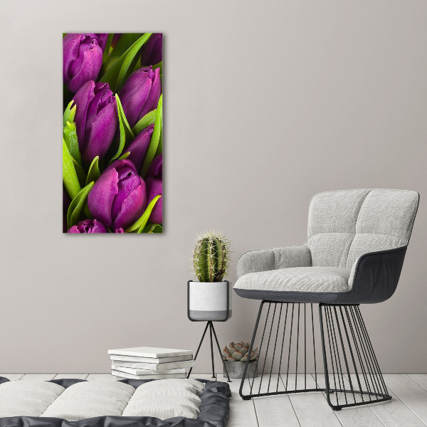 Quadro vetro acrilico verticale Tulipani viola