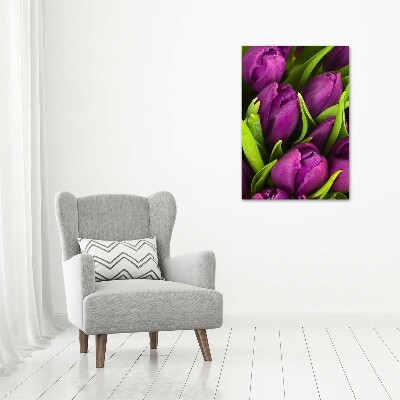 Quadro vetro acrilico verticale Tulipani viola