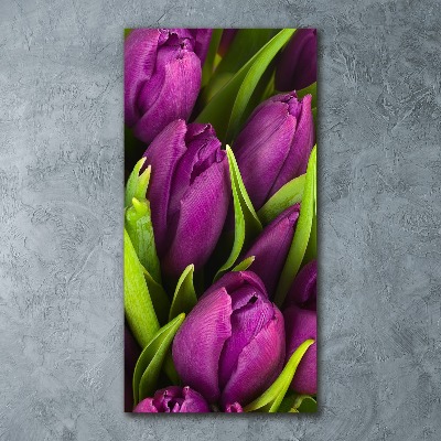 Quadro vetro acrilico verticale Tulipani viola