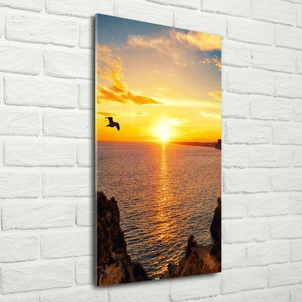 Quadro acrilico verticale Mare al tramonto