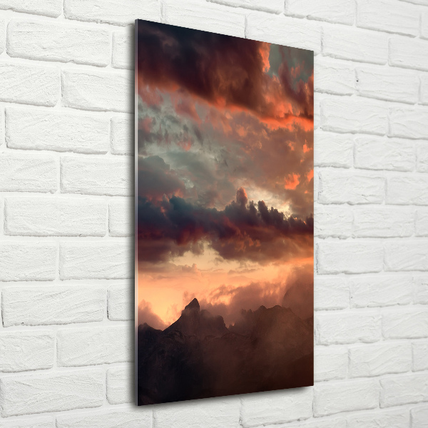 Quadro acrilico verticale Tramonto sulle montagne