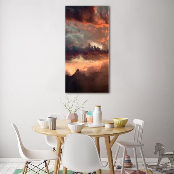 Quadro acrilico verticale Tramonto sulle montagne