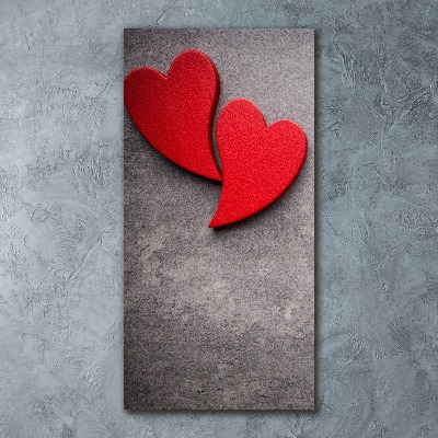Quadro stampa su vetro acrilico verticale Cuori rossi