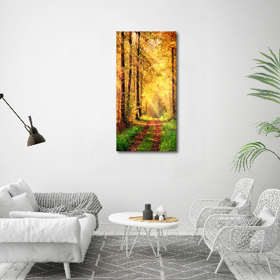 Quadro stampa su vetro acrilico verticale Foresta in autunno