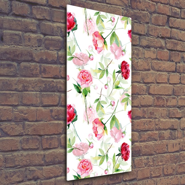 Quadro acrilico verticale Rose e peonie