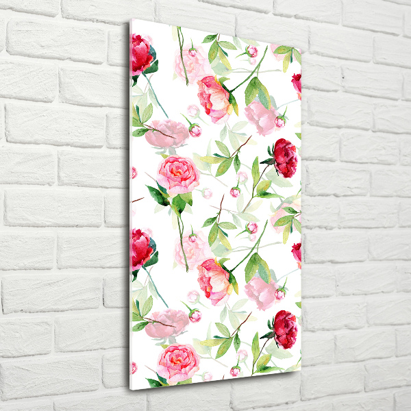 Quadro acrilico verticale Rose e peonie