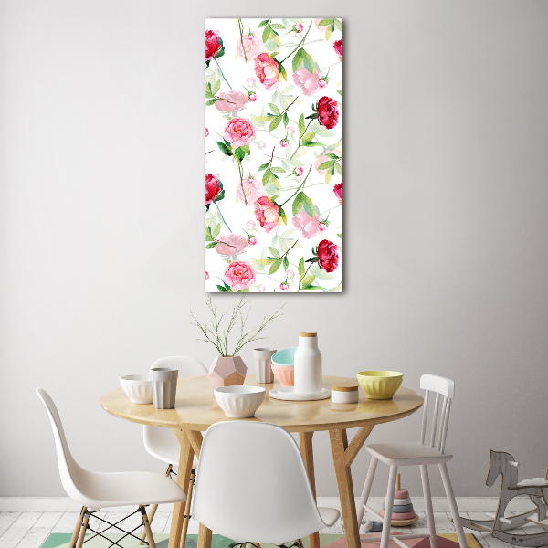 Quadro acrilico verticale Rose e peonie
