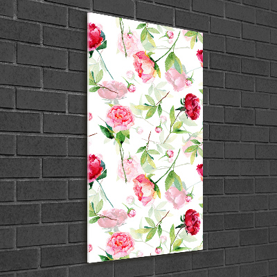 Quadro acrilico verticale Rose e peonie