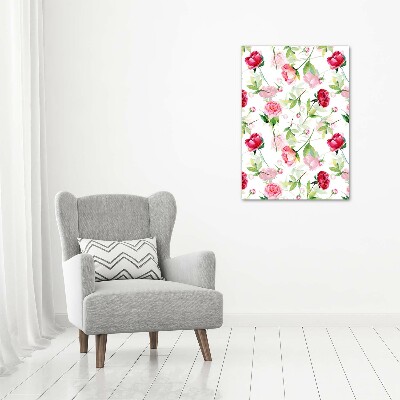 Quadro acrilico verticale Rose e peonie