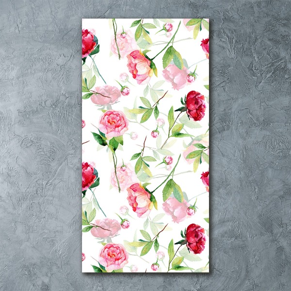 Quadro acrilico verticale Rose e peonie
