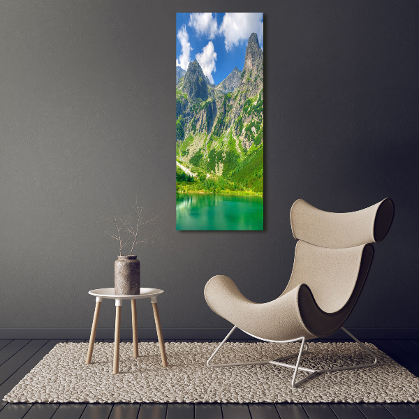 Quadro in vetro acrilico verticale Lago tra le montagne