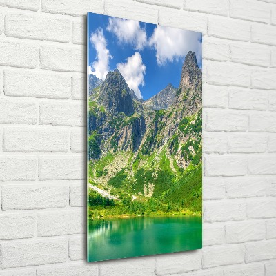 Quadro in vetro acrilico verticale Lago tra le montagne