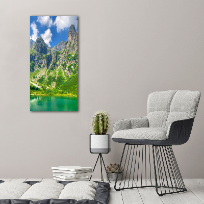 Quadro in vetro acrilico verticale Lago tra le montagne