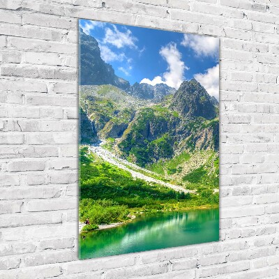Quadro in vetro acrilico verticale Lago tra le montagne