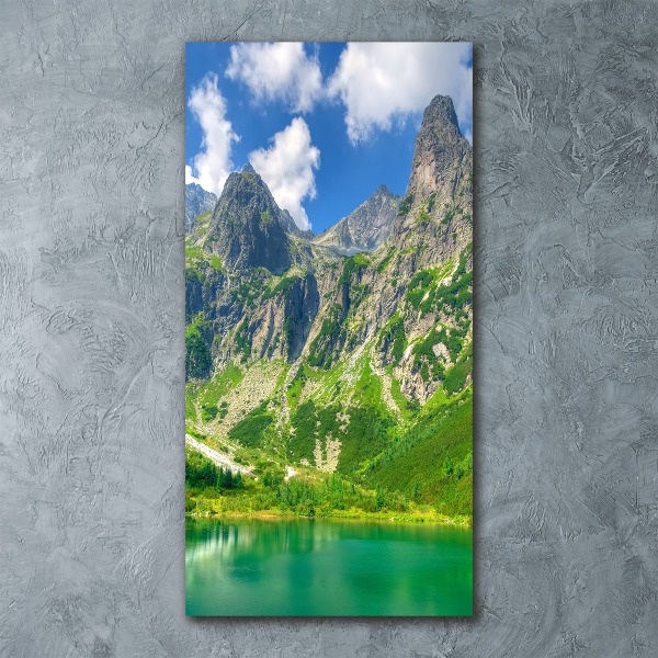 Quadro in vetro acrilico verticale Lago tra le montagne
