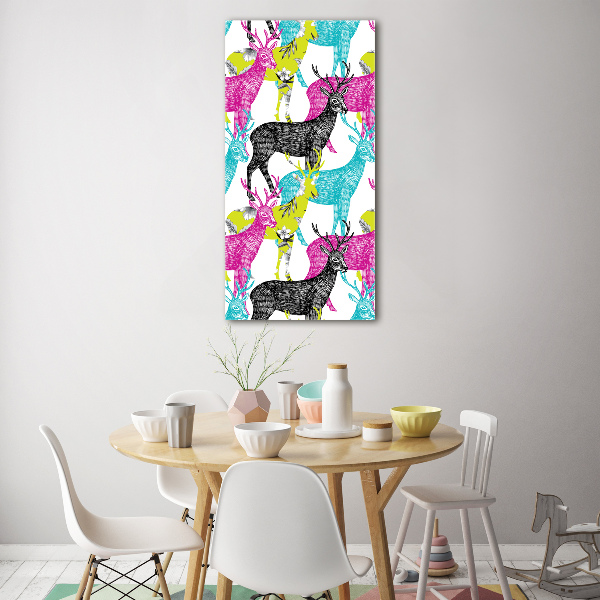 Quadro vetro acrilico verticale Cervi colorati