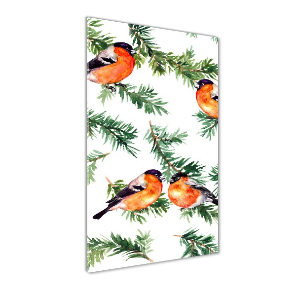 Quadro stampa su vetro acrilico verticale Pettirosso e conifere