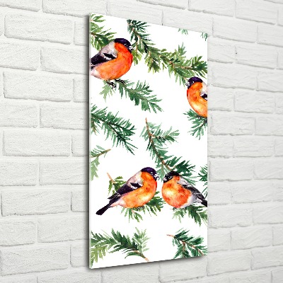 Quadro stampa su vetro acrilico verticale Pettirosso e conifere