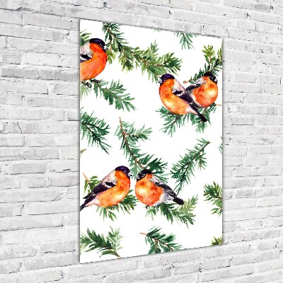 Quadro stampa su vetro acrilico verticale Pettirosso e conifere