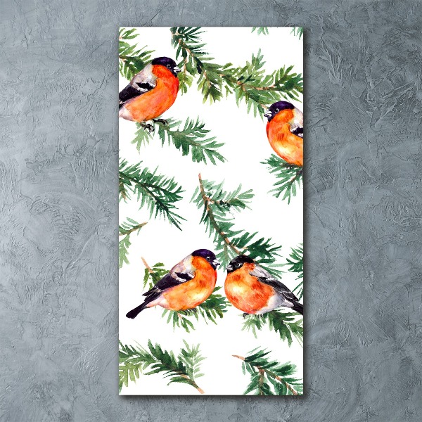 Quadro stampa su vetro acrilico verticale Pettirosso e conifere