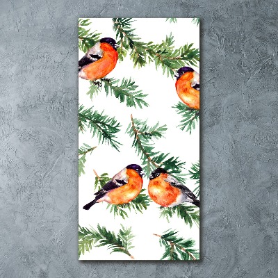 Quadro stampa su vetro acrilico verticale Pettirosso e conifere