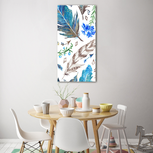 Quadro acrilico verticale Piume e fiori