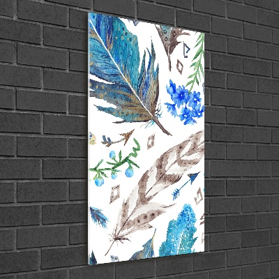 Quadro acrilico verticale Piume e fiori