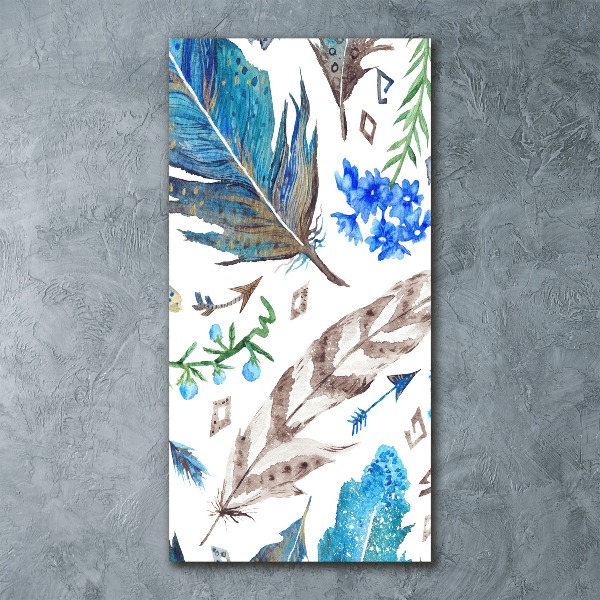 Quadro acrilico verticale Piume e fiori