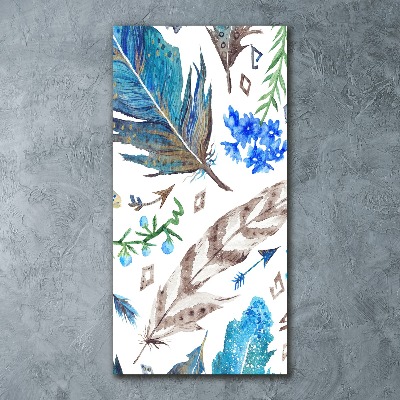 Quadro acrilico verticale Piume e fiori