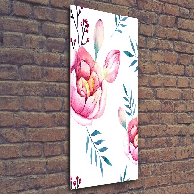 Quadro in vetro acrilico verticale Peonie