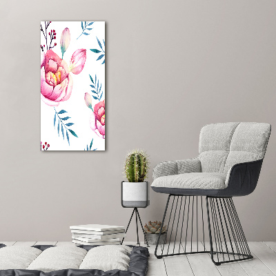 Quadro in vetro acrilico verticale Peonie