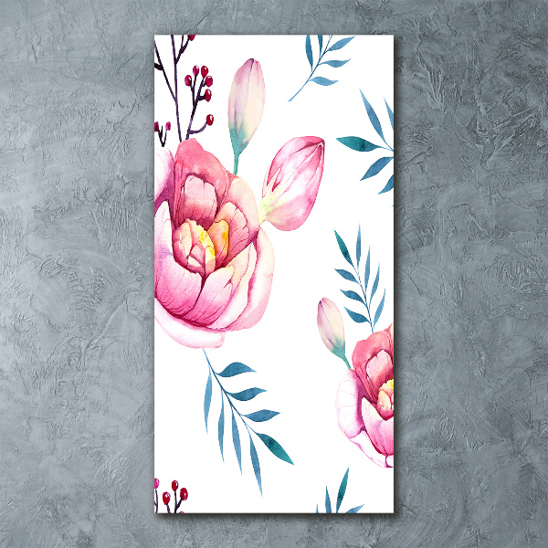 Quadro in vetro acrilico verticale Peonie