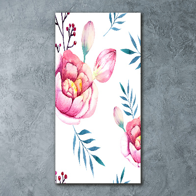 Quadro in vetro acrilico verticale Peonie
