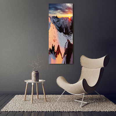 Quadro stampa su vetro acrilico verticale Montagne in inverno