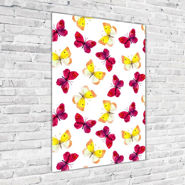 Quadro in vetro acrilico verticale Farfalle colorate