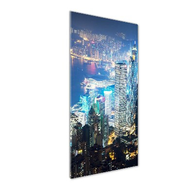 Quadro stampa su vetro acrilico verticale Hong Kong di notte