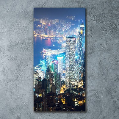 Quadro stampa su vetro acrilico verticale Hong Kong di notte