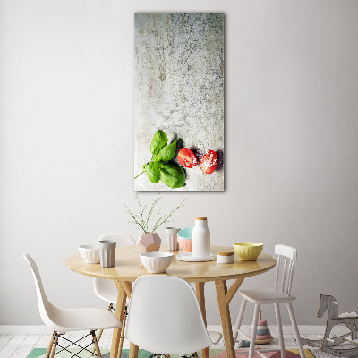 Quadro stampa su vetro acrilico verticale Pomodori e basilico
