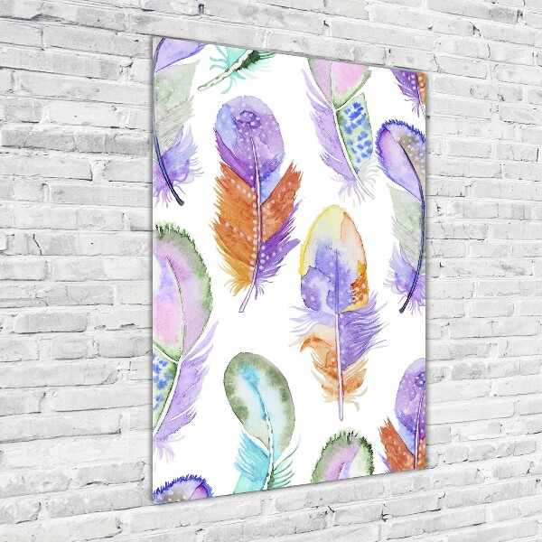 Quadro in vetro acrilico verticale Piume colorate