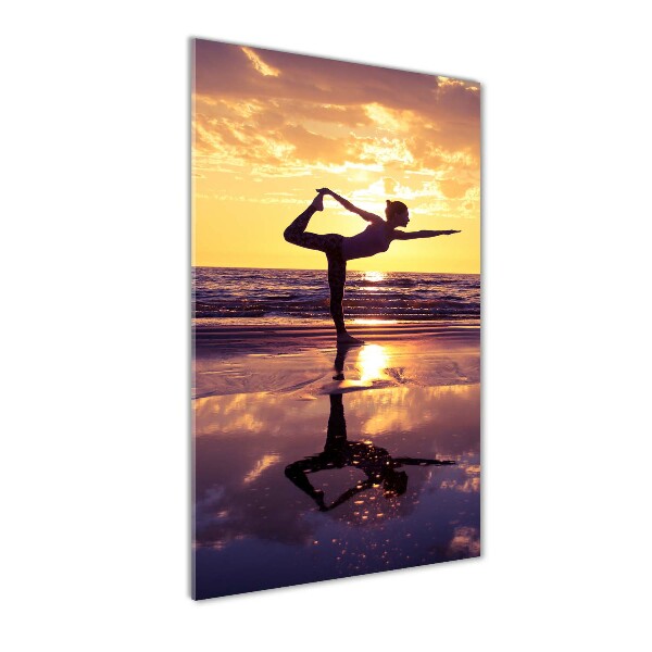 Quadro acrilico verticale Yoga sulla spiaggia
