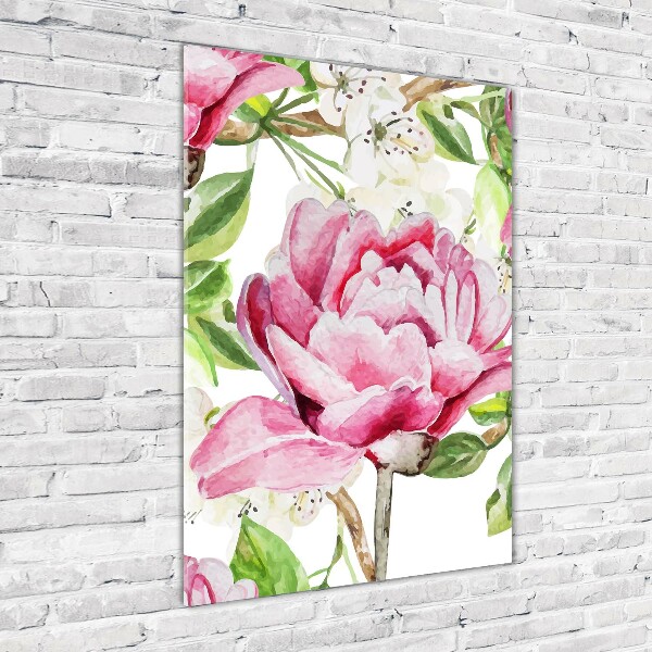 Quadro acrilico verticale Peonia