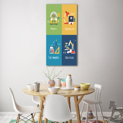 Quadro in vetro acrilico verticale Materie scolastiche